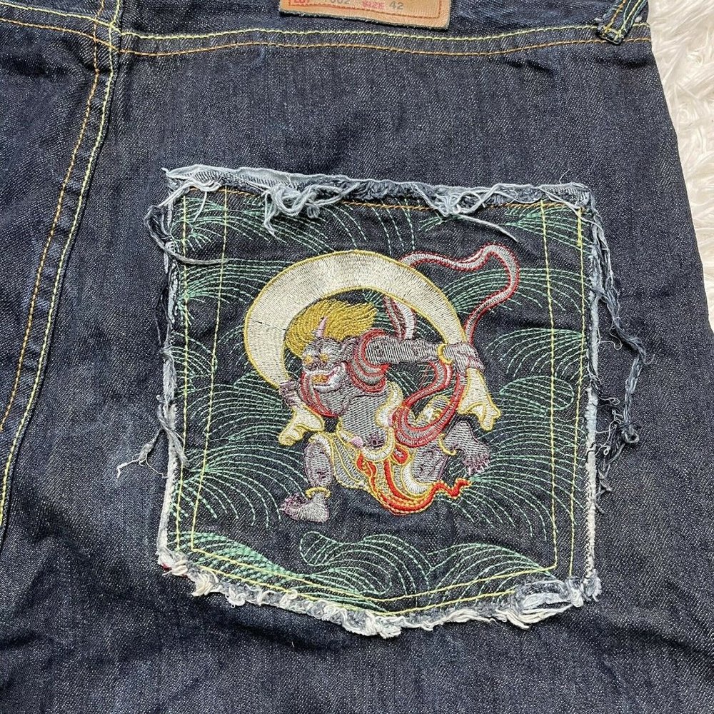 red monkey company jean denim shorts 42 embroidered designer mens - Picture 3 of 6